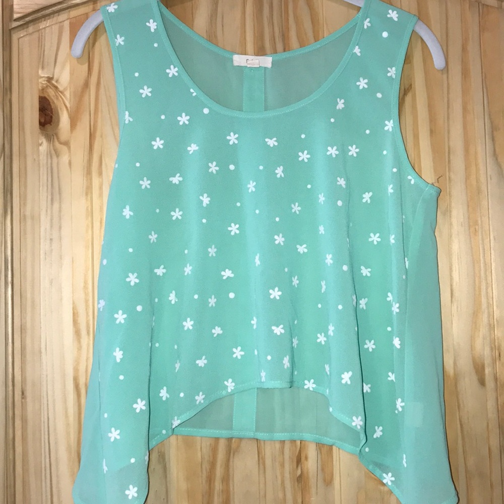 Mint green sheer flower blouse
